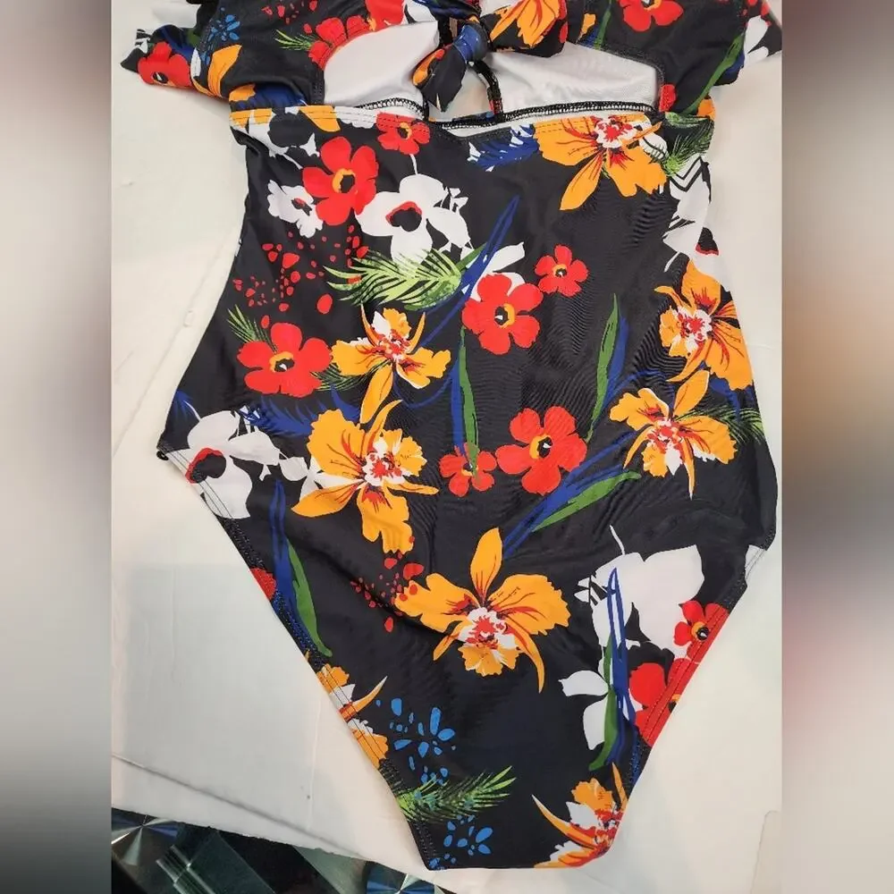 Edel‎ Qual New One Piece Ruffle Swimsuit Tummy Control Monokini 202 Tropical L